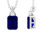 Emerald Cut Created Blue Sapphire Solitaire Pendant with Moissanite Lab Created Blue Sapphire - ( AAAA ) - Quality - Rosec Jewels