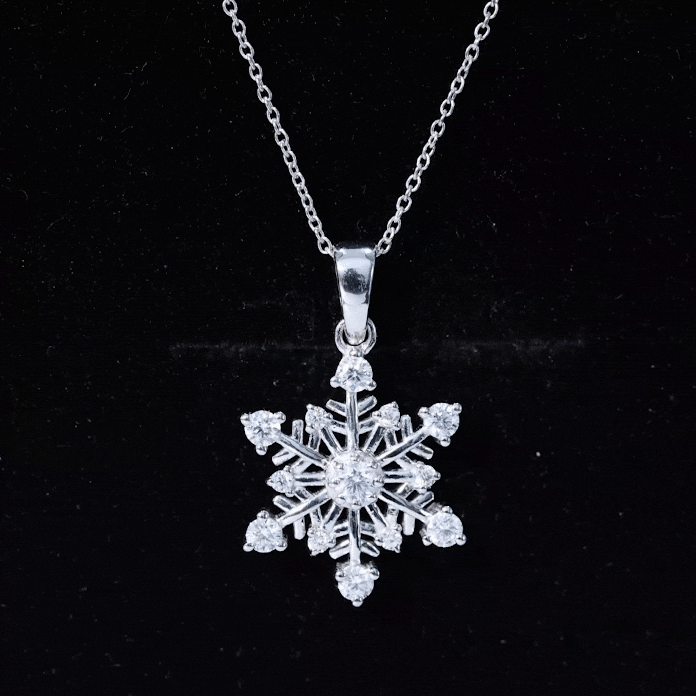 Classic Certified Moissanite Snowflake Pendant in Silver - Rosec Jewels