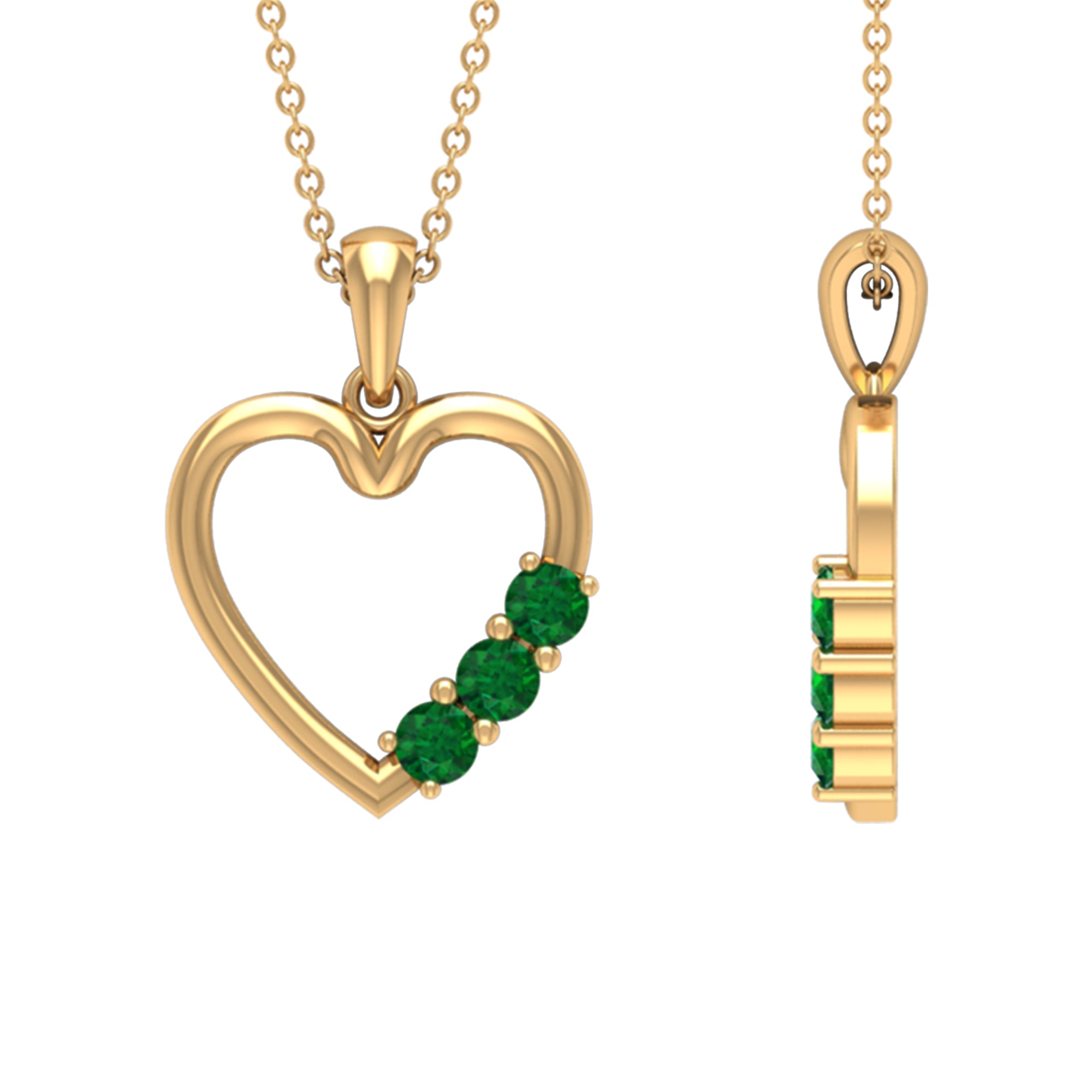 1/2 CT Simple Emerald and Gold Heart Pendant Emerald - ( AAA ) - Quality - Rosec Jewels