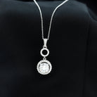 Claw Set Round Moissanite Halo Dangle Pendant Necklace in Silver - Rosec Jewels