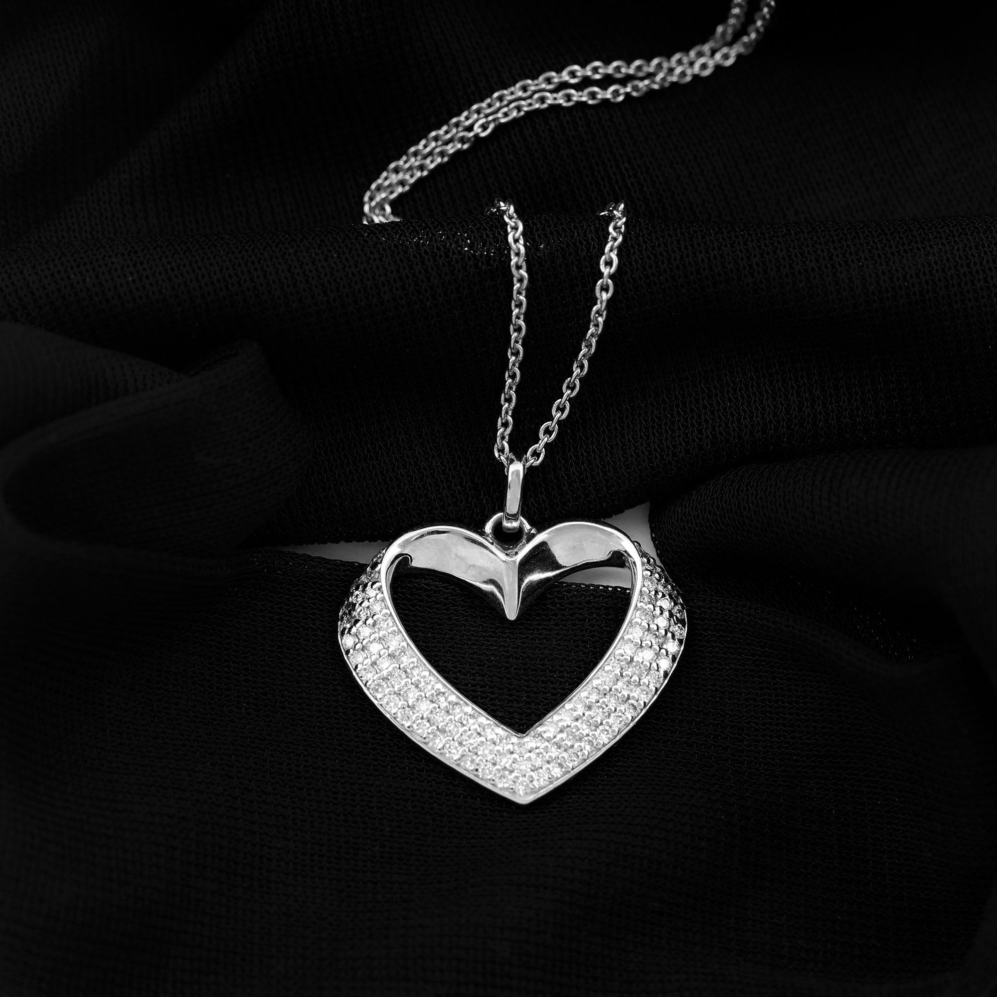 Moissanite Open Heart Bridal Pendant Necklace in Silver - Rosec Jewels