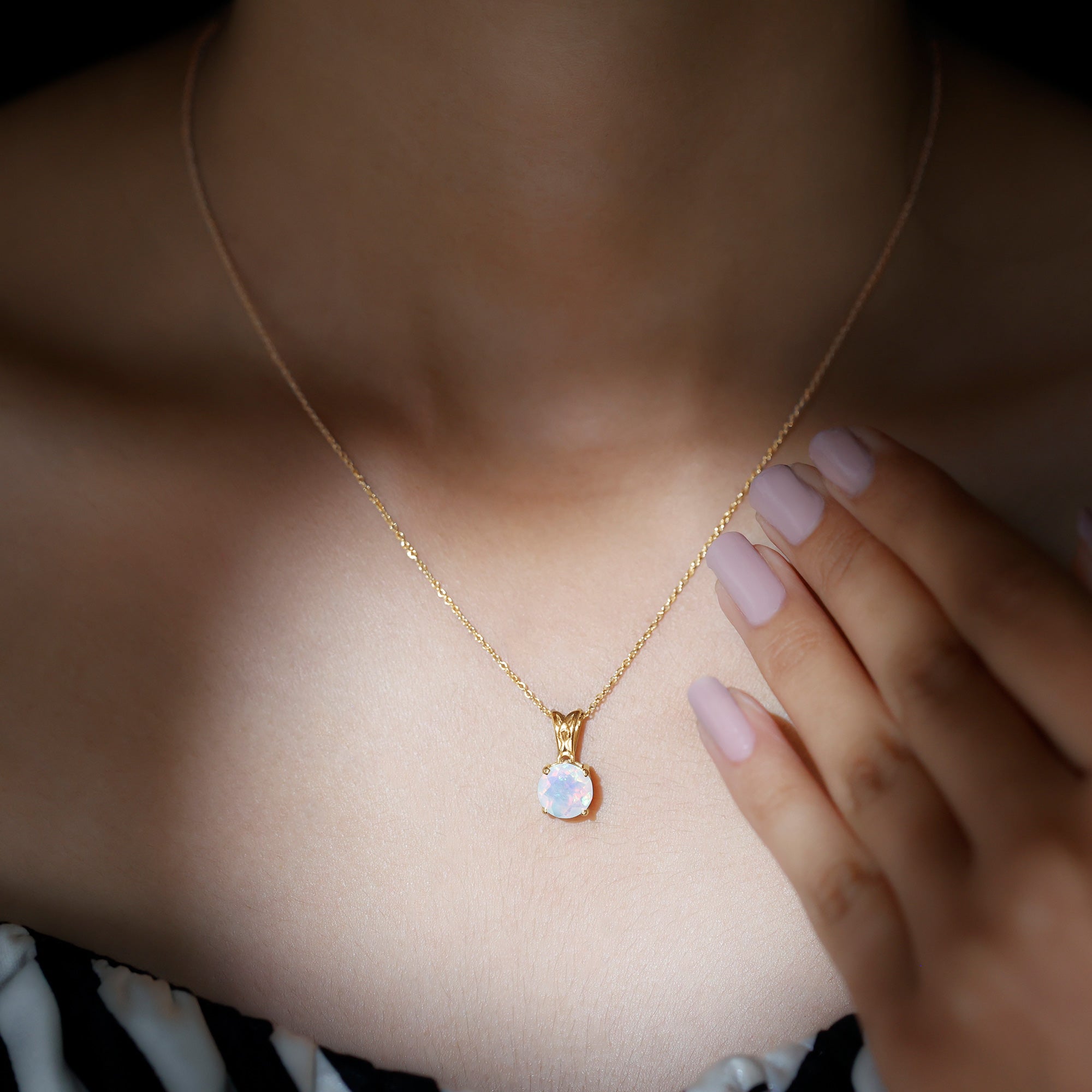 Natural Ethiopian Opal Solitaire Pendant, 14K Solid Gold Twisted Pendant, Handmade Diamond Pendant, 5mm Heart Shape Opal Pendant, newest Gift Her