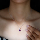 8 MM Heart Shape Amethyst Silver Pendant in 3 Prong Setting with Decorative Bail - Rosec Jewels