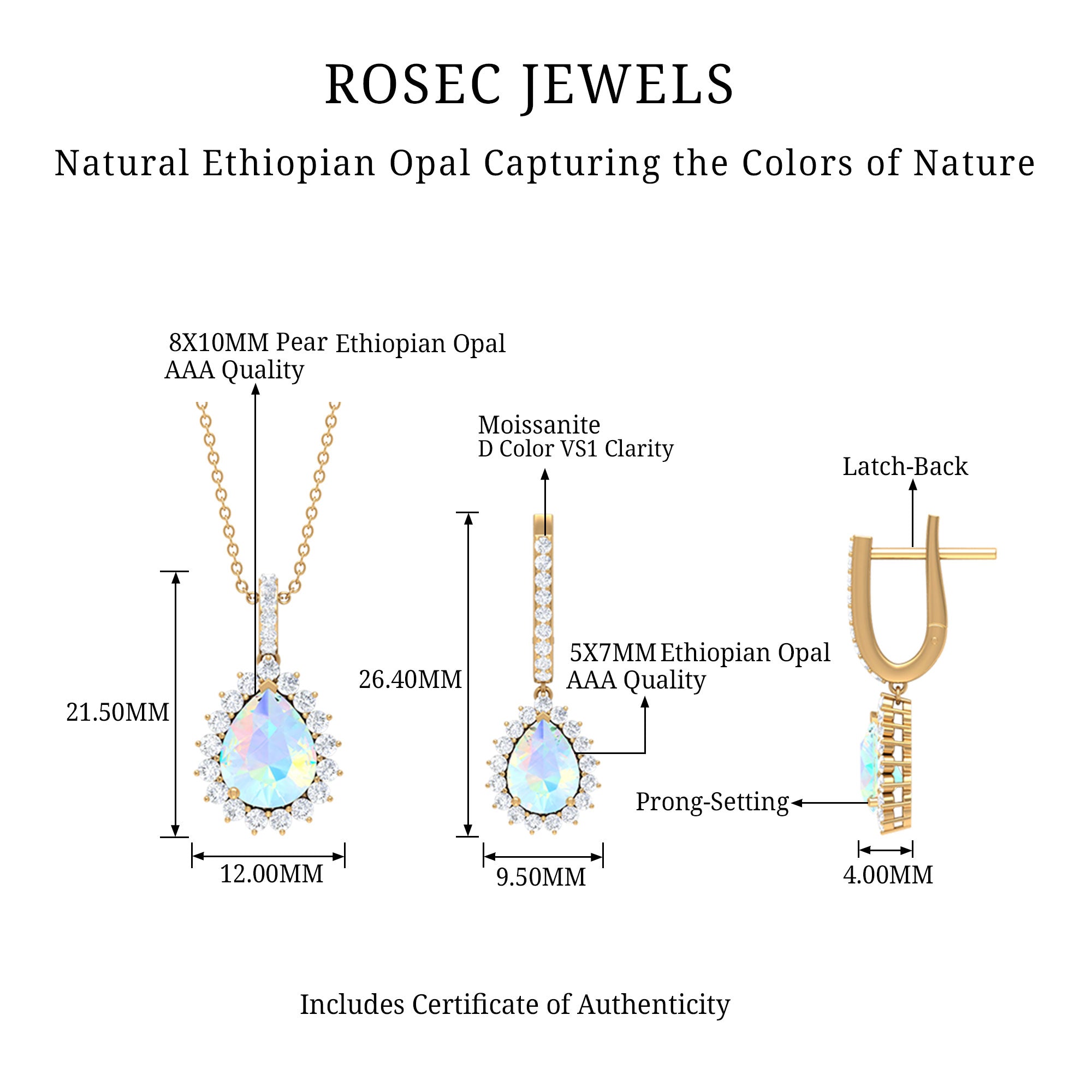 Ethiopian Opal and Moissanite Teardrop Jewelry Set Ethiopian Opal - ( AAA ) - Quality - Rosec Jewels