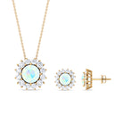 Ethiopian Opal and Moissanite Halo Pendant and Earrings Set Ethiopian Opal - ( AAA ) - Quality - Rosec Jewels