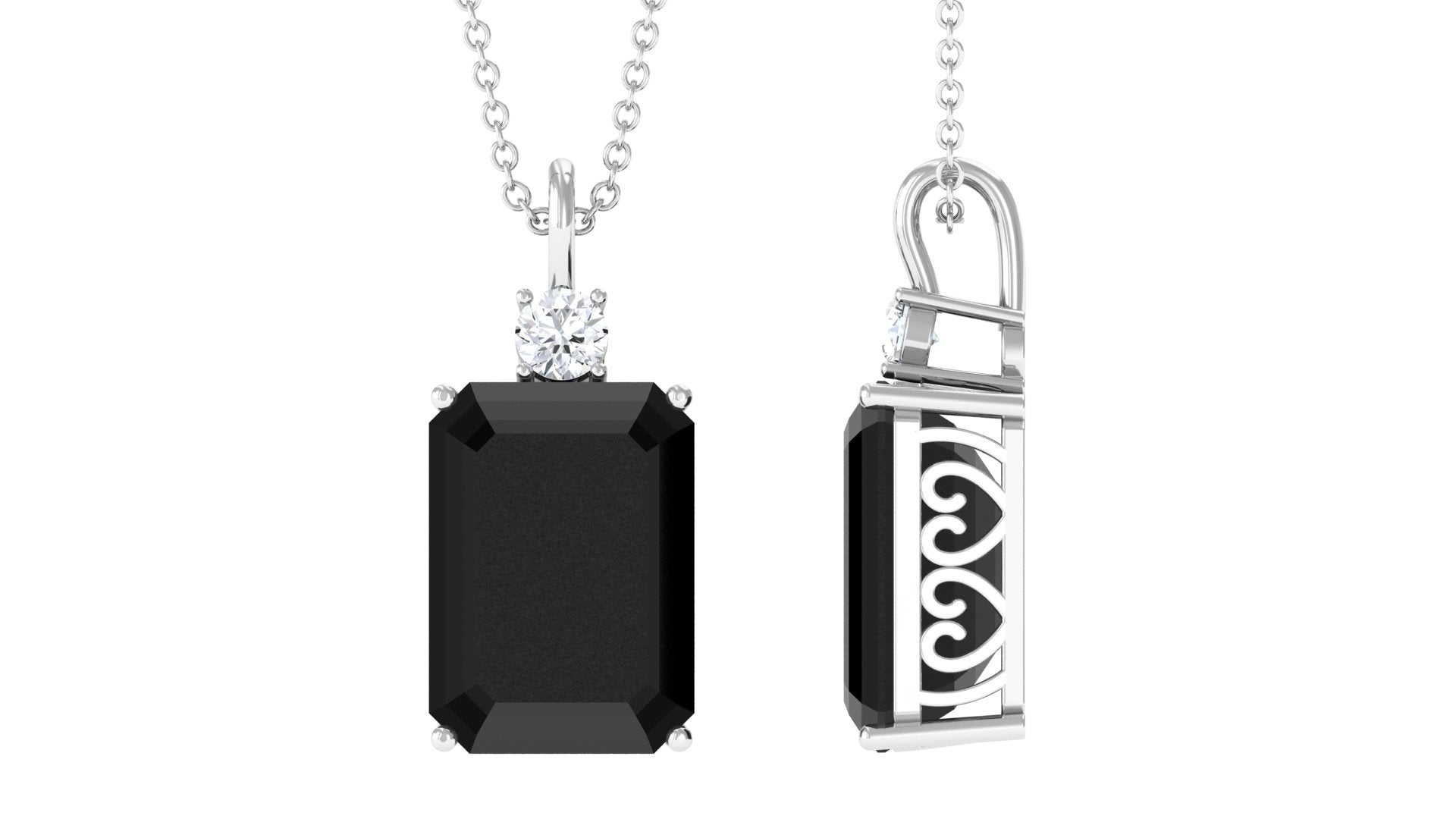 Emerald Cut Created Black Diamond Solitaire Pendant Necklace Lab Created Black Diamond - ( AAAA ) - Quality - Rosec Jewels