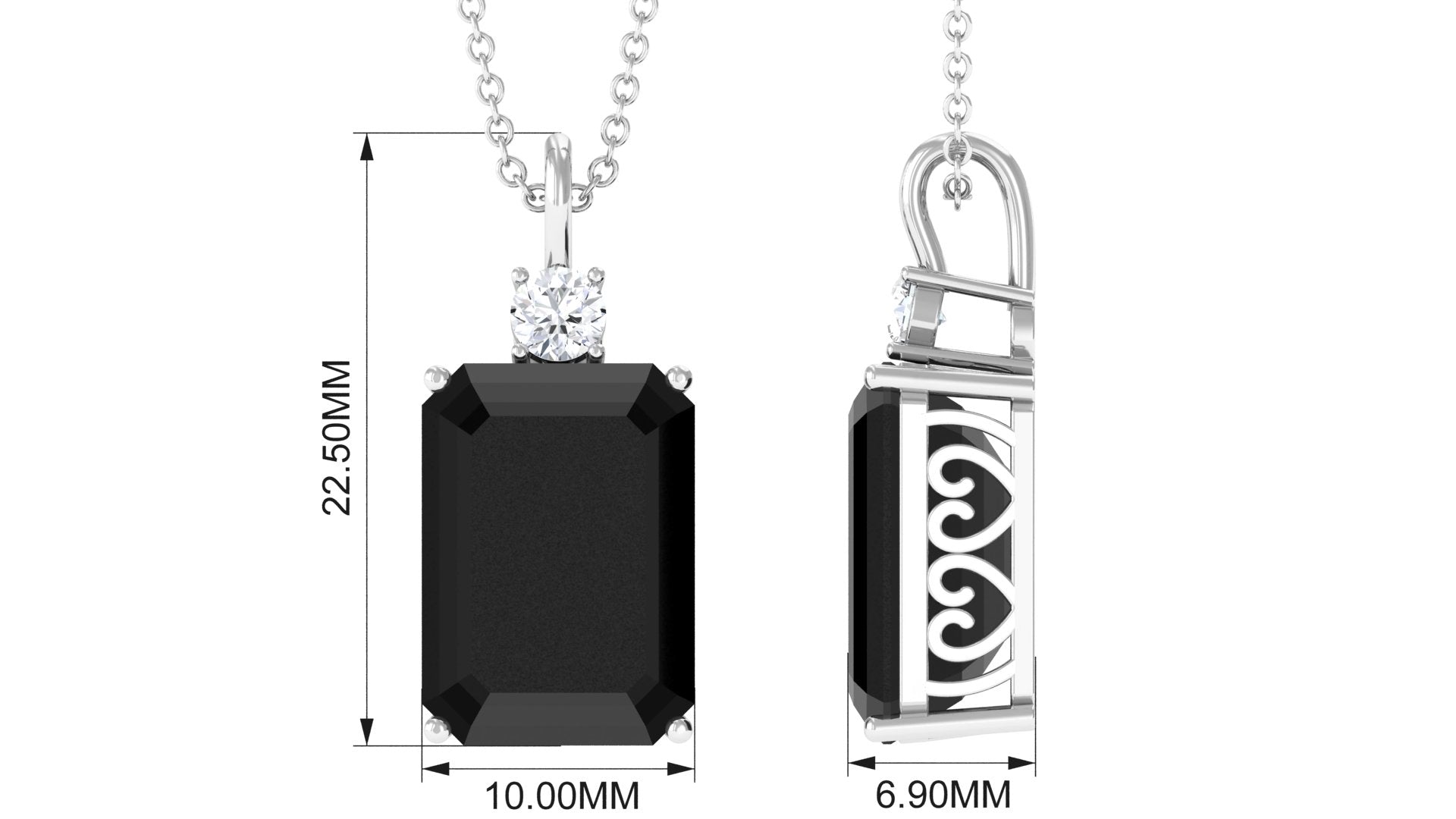 Emerald Cut Created Black Diamond Solitaire Pendant Necklace Lab Created Black Diamond - ( AAAA ) - Quality - Rosec Jewels