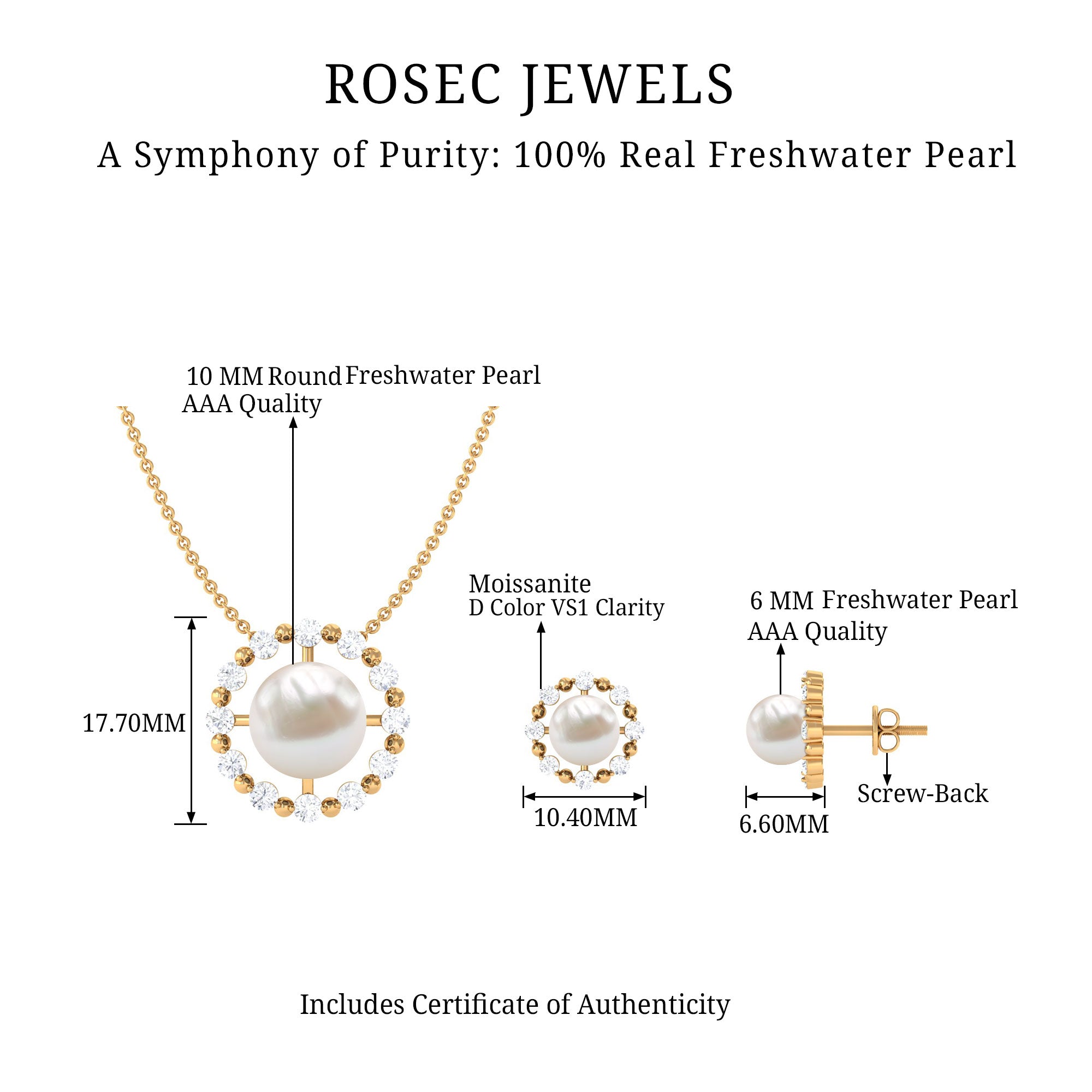 Elegant Freshwater Pearl Jewelry Set with Moissanite Freshwater Pearl - ( AAA ) - Quality - Rosec Jewels