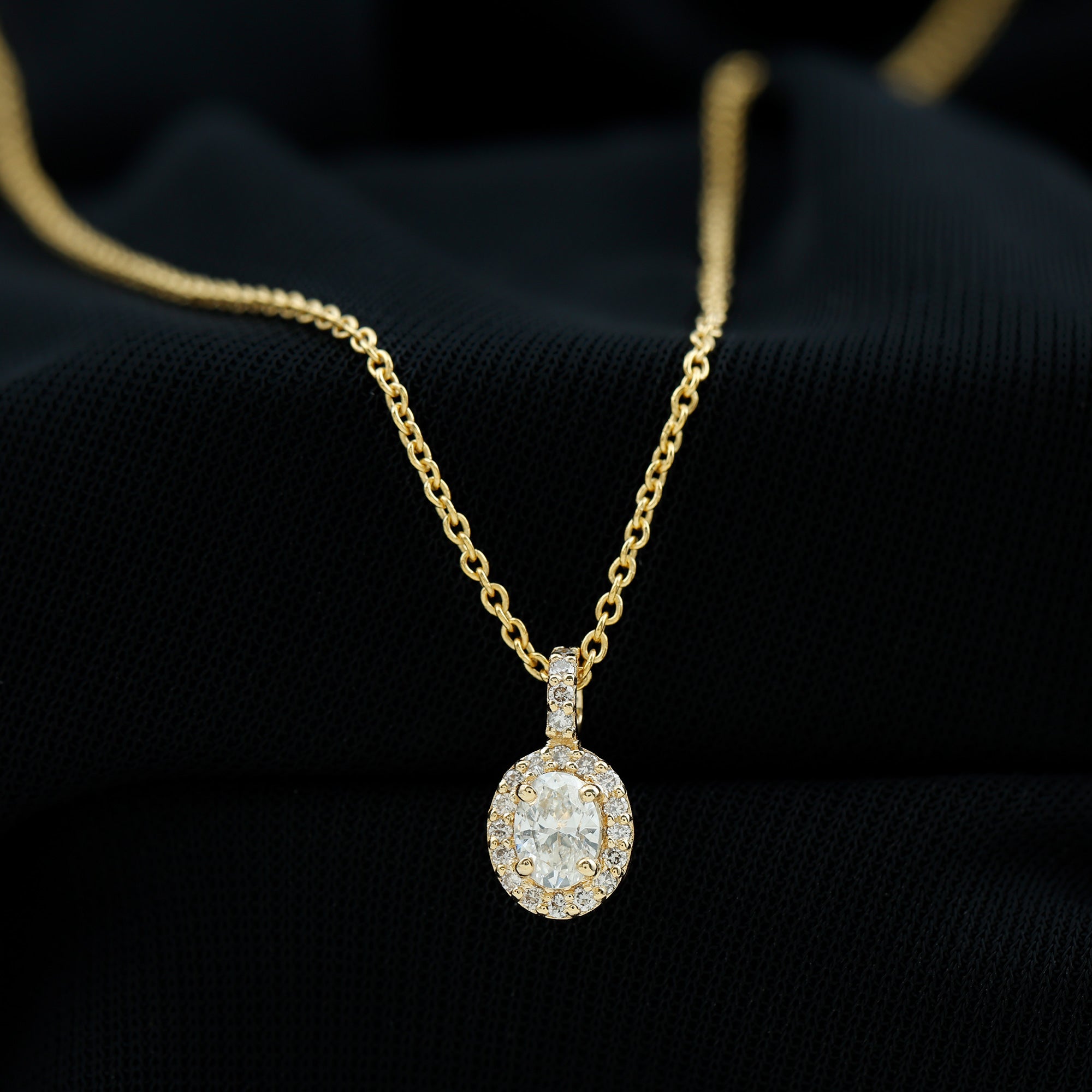 Oval Cut Real Diamond Halo Pendant Diamond - ( HI-SI ) - Color and Clarity - Rosec Jewels