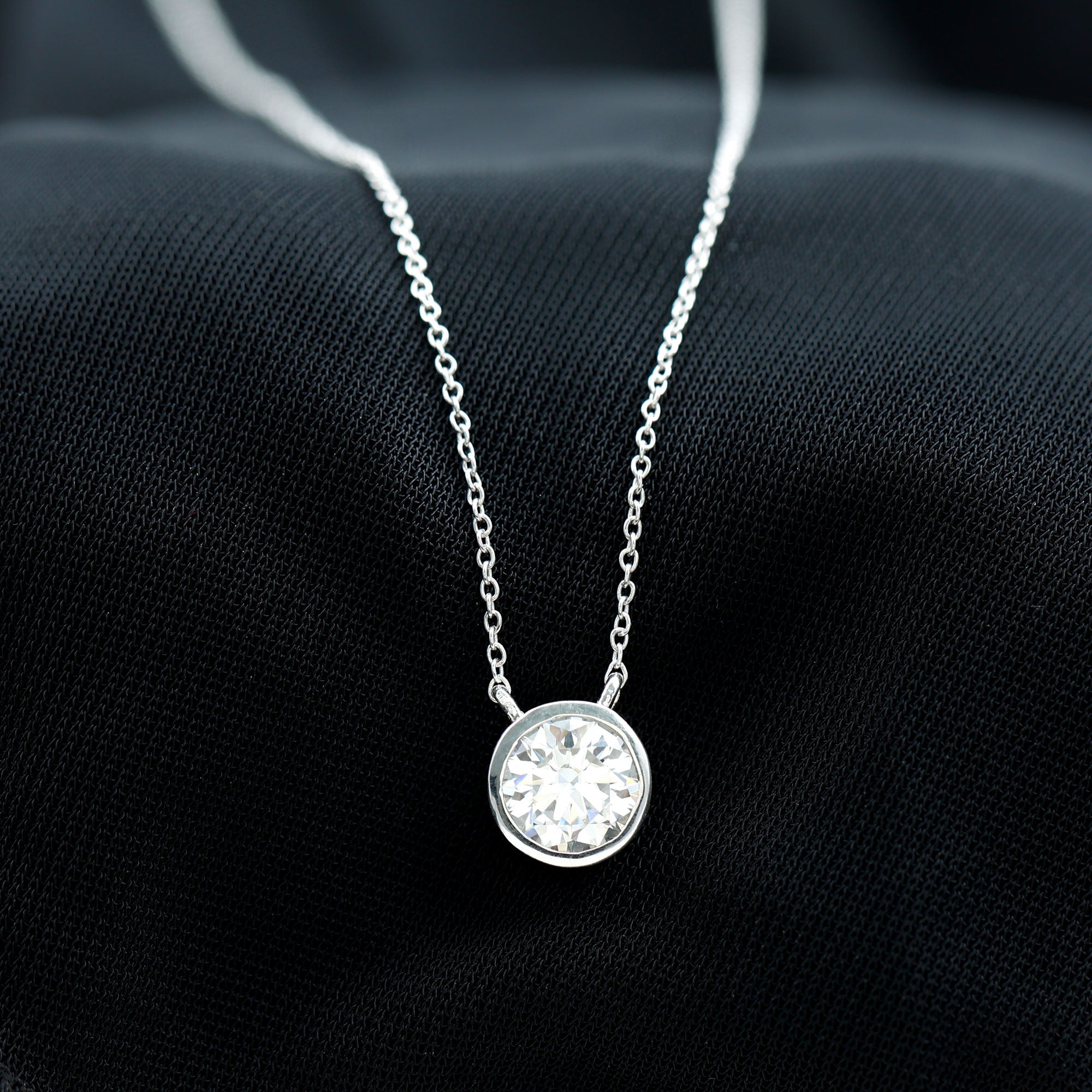 6.50 MM Simple Moissanite Solitaire Pendant Necklace Moissanite - ( D-VS1 ) - Color and Clarity - Rosec Jewels