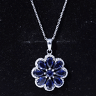 4.5 CT Created Blue Sapphire Silver Flower Pendant with Moissanite Halo - Rosec Jewels