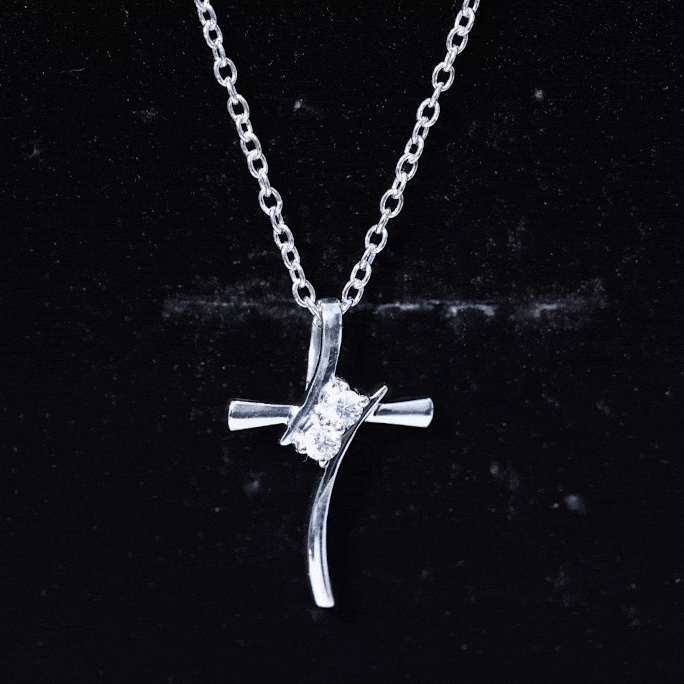 Moissanite Contemporary Bypass Cross Pendant in Gold Moissanite - ( D-VS1 ) - Color and Clarity - Rosec Jewels