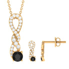 1 CT Natural Black Onyx Infinity Necklace and Earrings Set Black Onyx - ( AAA ) - Quality - Rosec Jewels