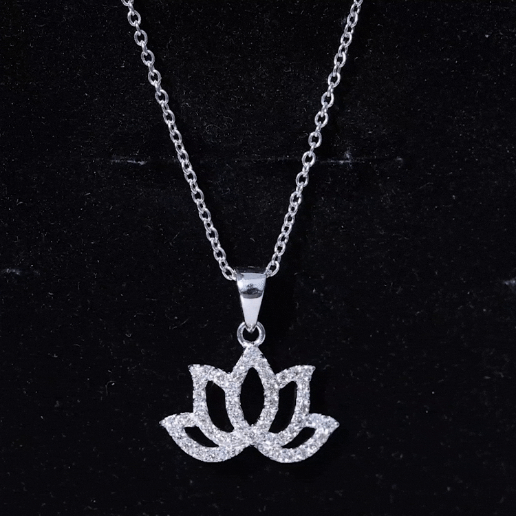 0.5 CT Diamond Lotus Floral Pendant Necklace in Pave Setting Diamond - ( HI-SI ) - Color and Clarity - Rosec Jewels