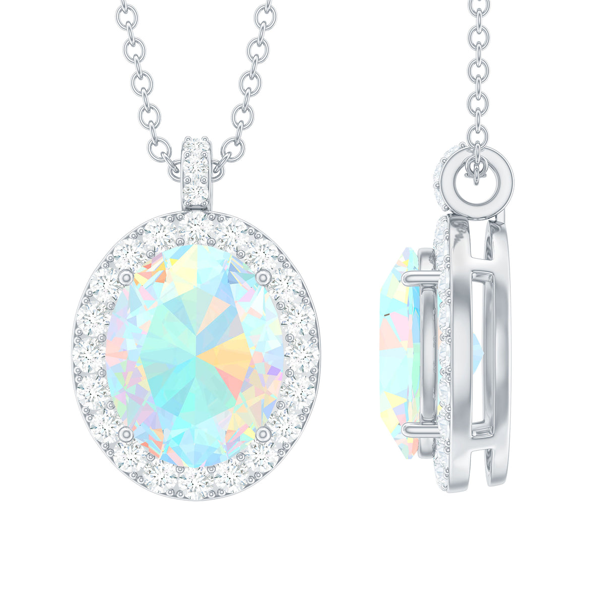 Ethiopian Opal and Diamond Halo Pendant Necklace – Rosec Jewels