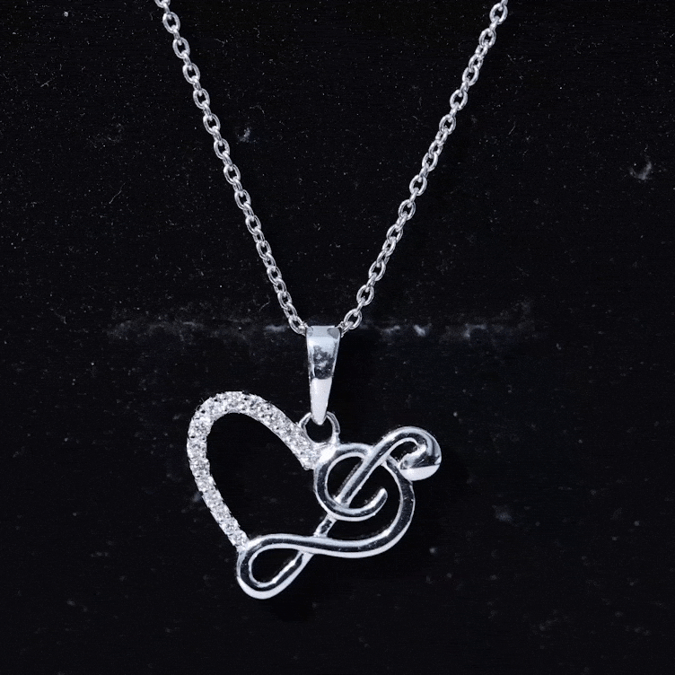 Diamond Heart and Music Note Pendant Necklace Diamond - ( HI-SI ) - Color and Clarity - Rosec Jewels