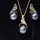 Designer Silver Jewelry Set with Tahitian Pearl and Moissanite - Rosec Jewels