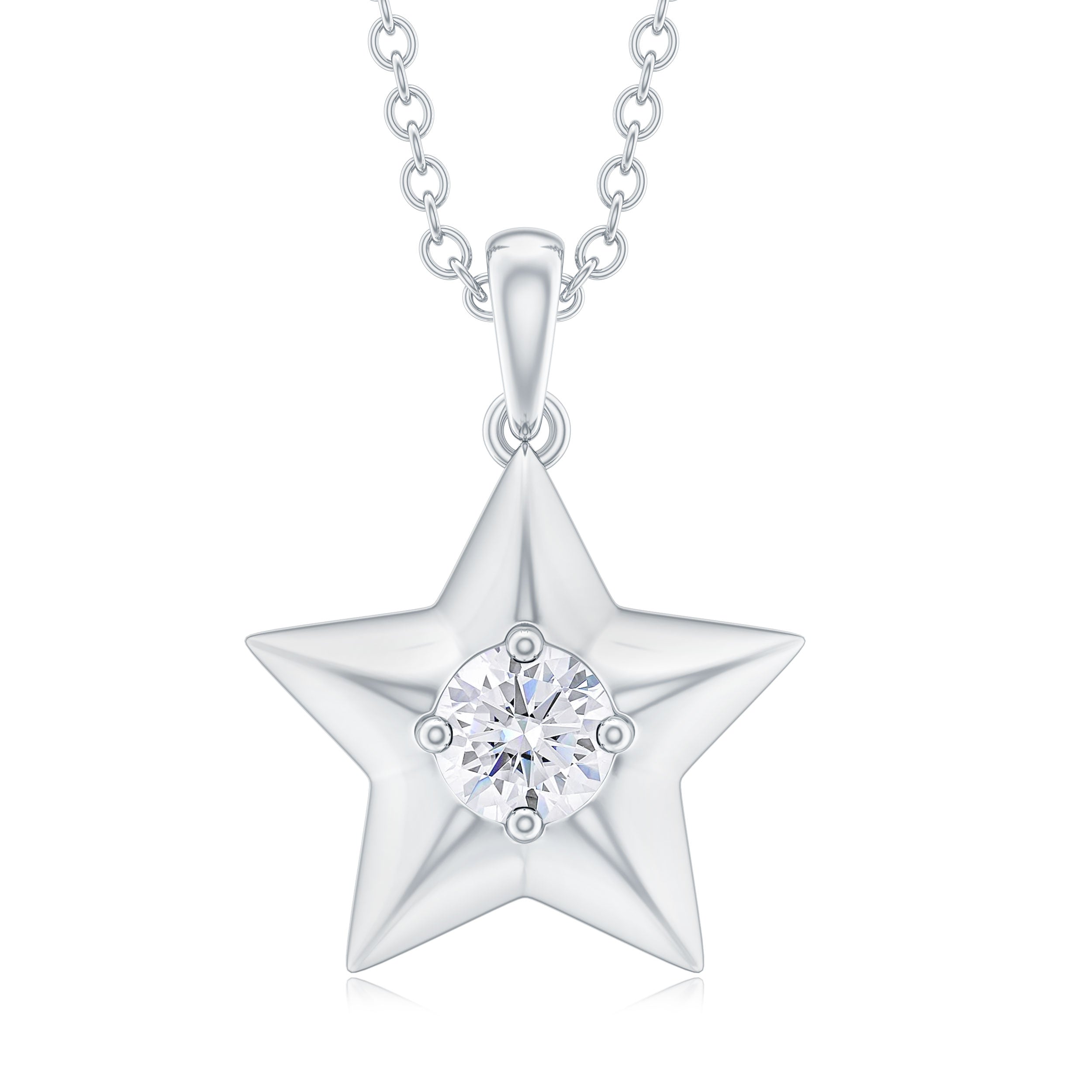 Gold Diamond Star Pendant Necklace Diamond - ( HI-SI ) - Color and Clarity - Rosec Jewels