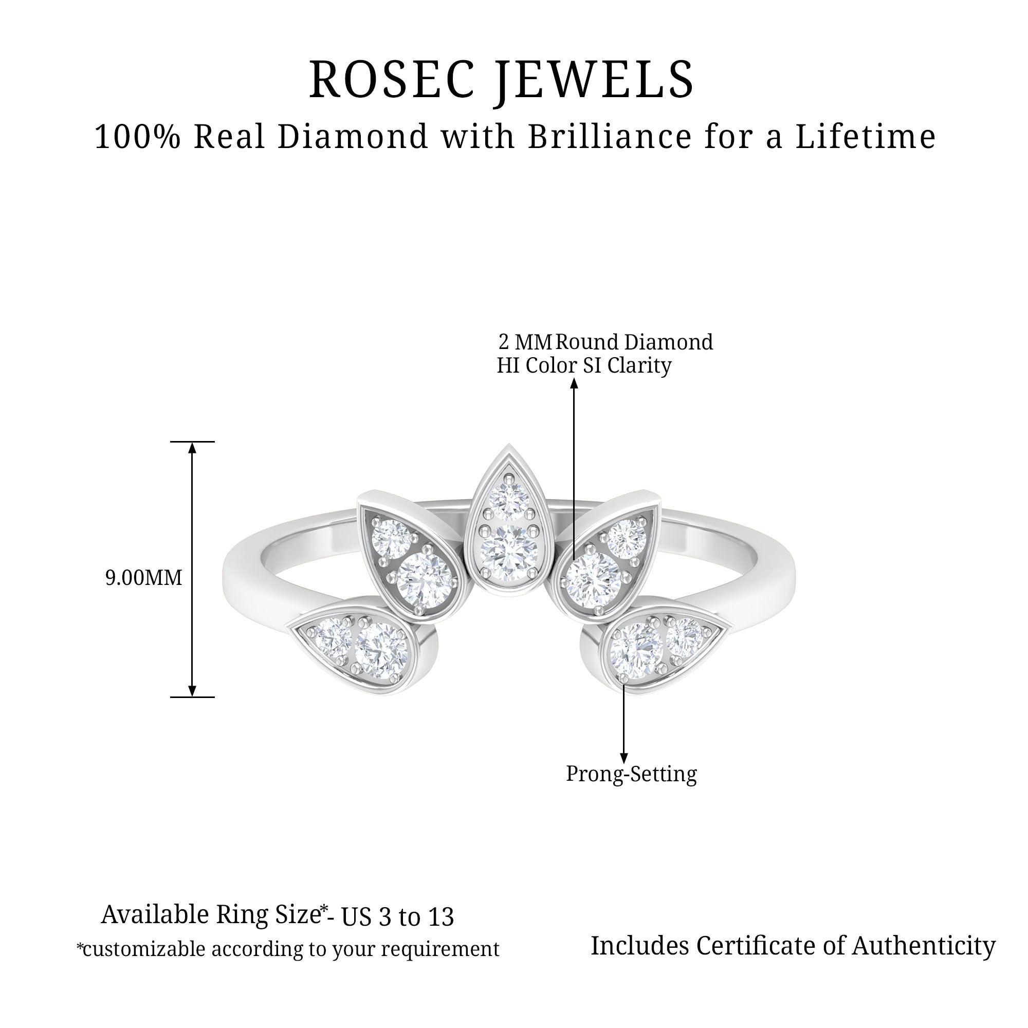 Crown Diamond Enhancer Ring Diamond - ( HI-SI ) - Color and Clarity - Rosec Jewels