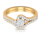 Diamond Bypass Engagement Ring Set with Shadow Band Diamond - ( HI-SI ) - Color and Clarity - Rosec Jewels