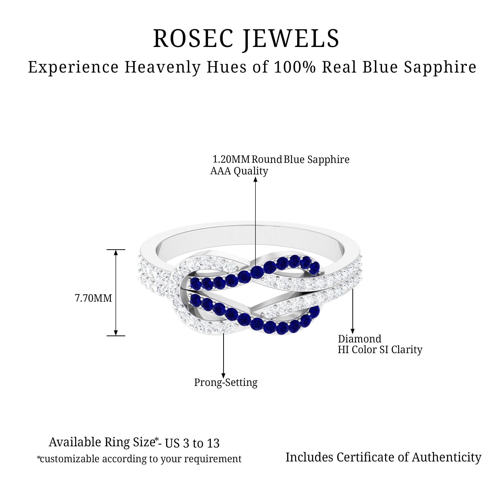 Blue Sapphire and Diamond Interlock Infinity Ring Blue Sapphire - ( AAA ) - Quality - Rosec Jewels