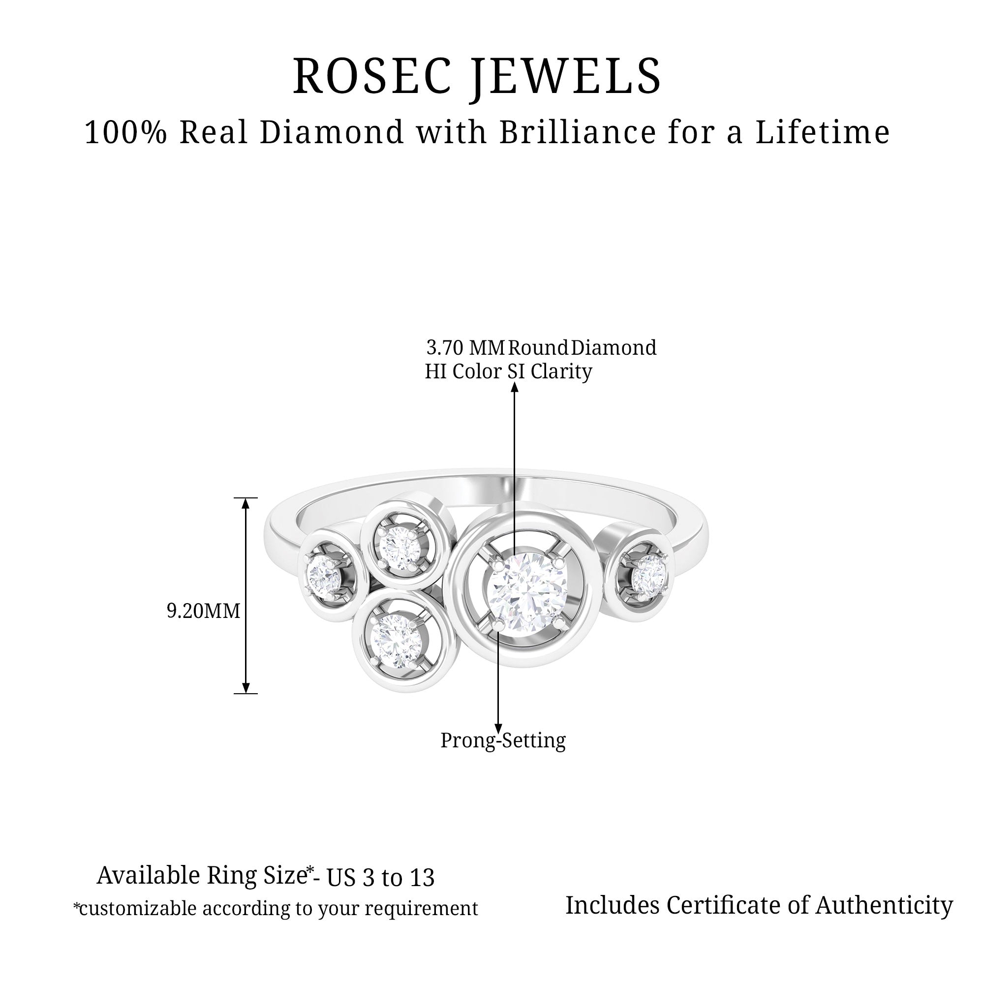 Real Diamond Contemporary Scatter Ring Diamond - ( HI-SI ) - Color and Clarity - Rosec Jewels