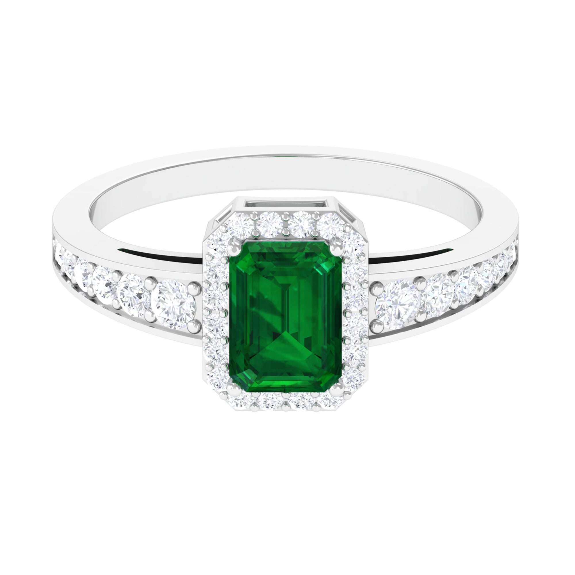 Rosec Jewels-Certified Emerald Cut Lab Grown Emerald Vintage Inspired Engagement Ring with Moissanite