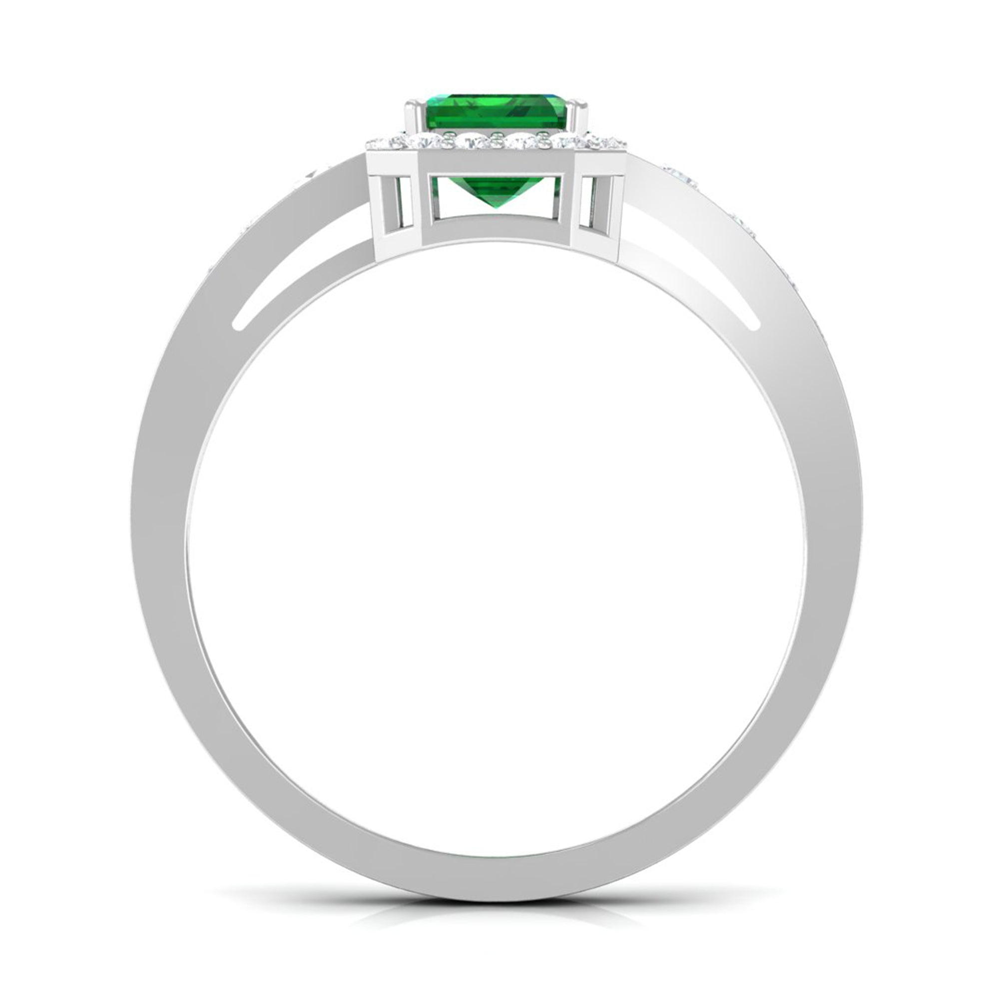 Rosec Jewels-Certified Emerald Cut Lab Grown Emerald Vintage Inspired Engagement Ring with Moissanite