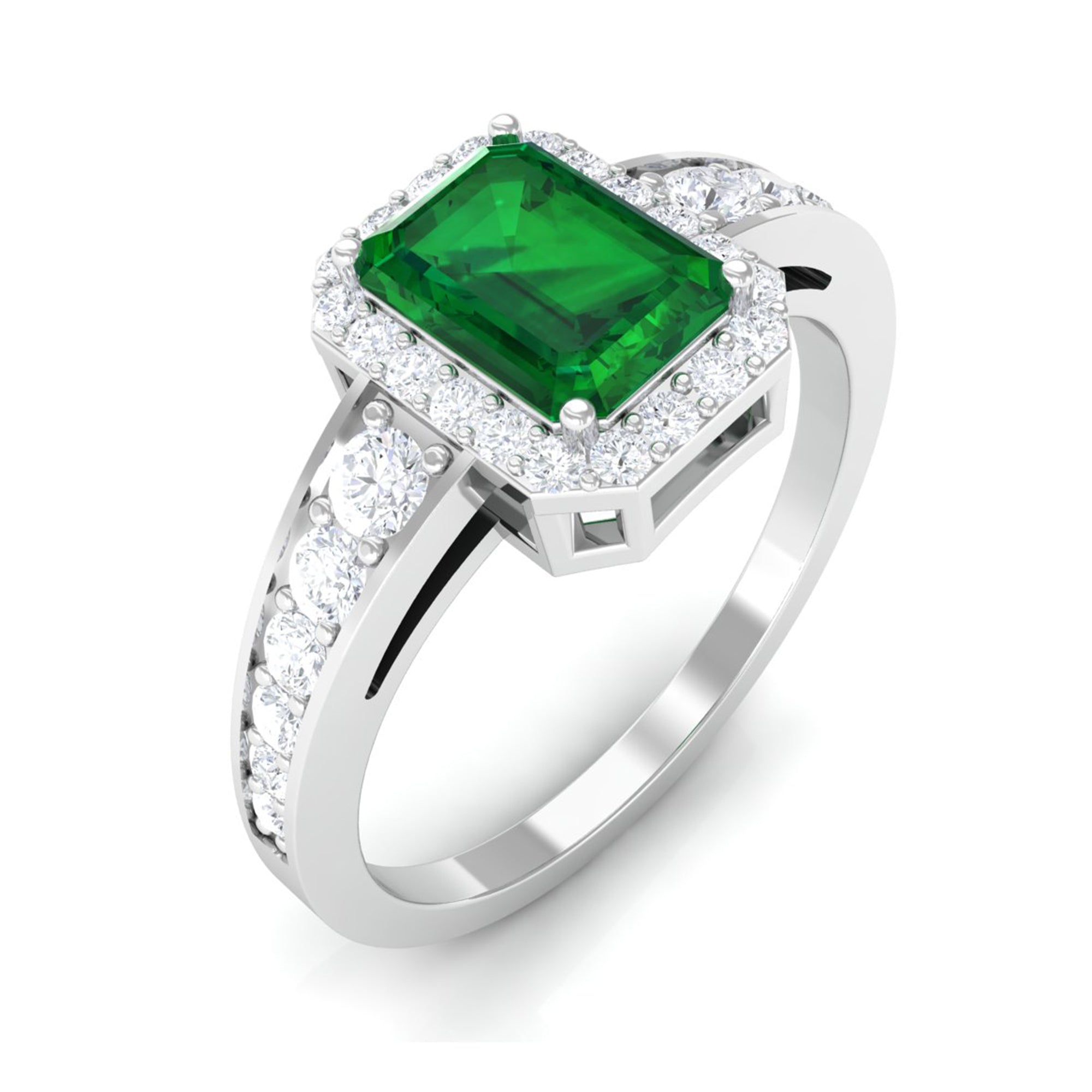 Rosec Jewels-Certified Emerald Cut Lab Grown Emerald Vintage Inspired Engagement Ring with Moissanite