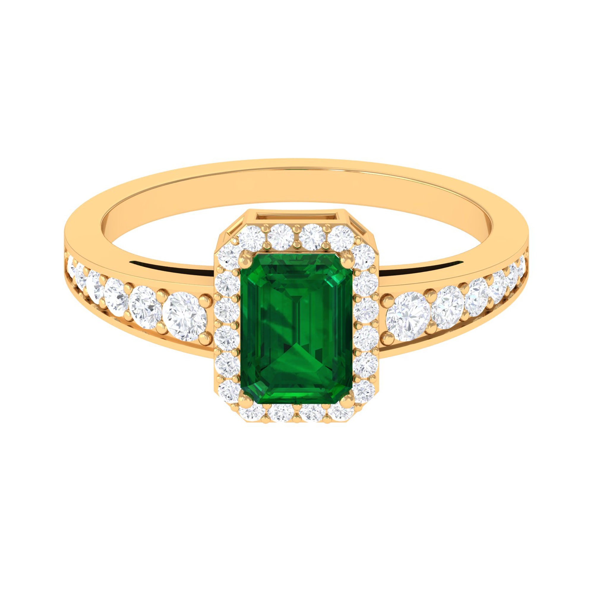 Rosec Jewels-Certified Emerald Cut Lab Grown Emerald Vintage Inspired Engagement Ring with Moissanite