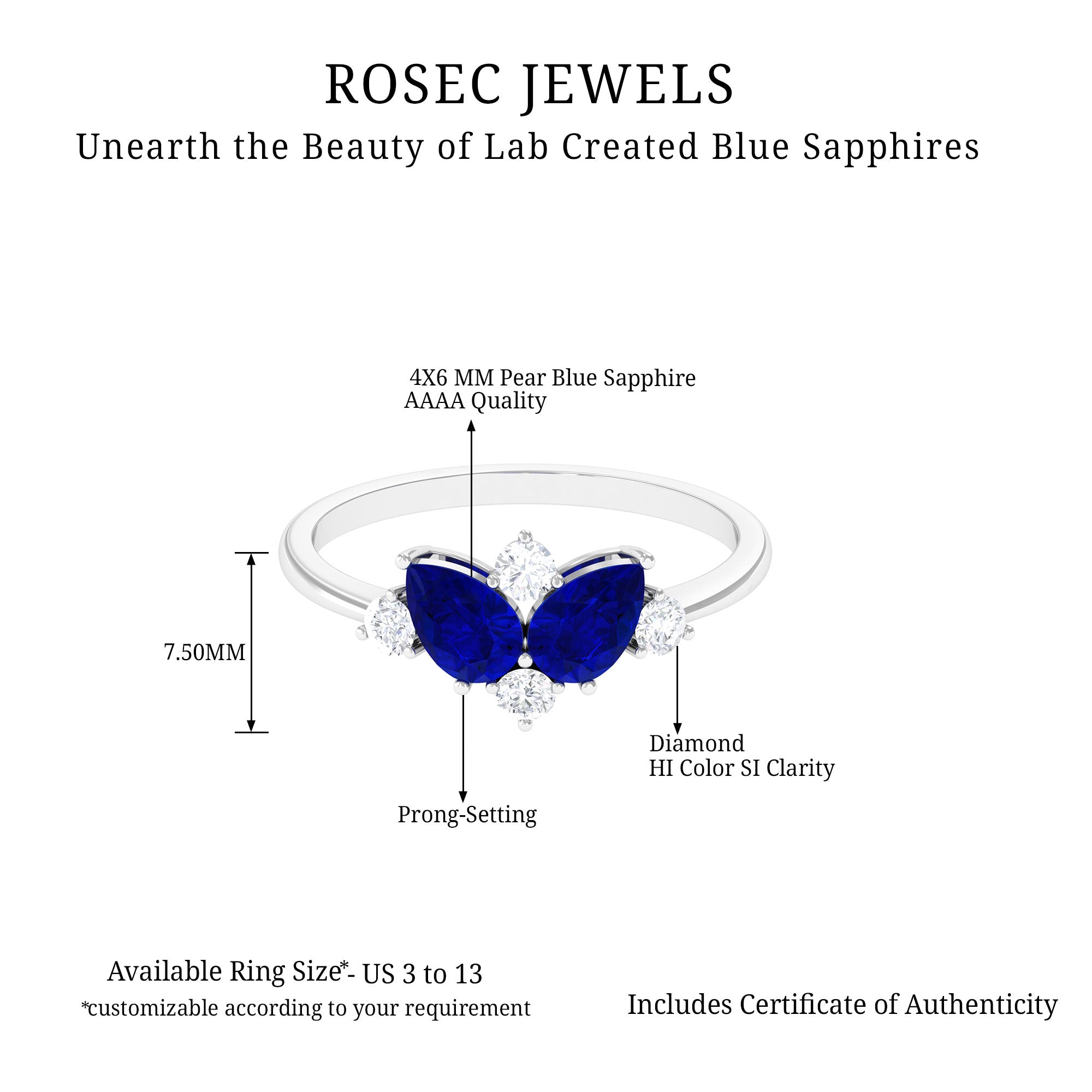 Lab Created Blue Sapphire and Diamond Cluster Ring Lab Created Blue Sapphire - ( AAAA ) - Quality - Rosec Jewels