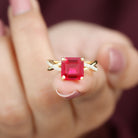 Asscher Cut Lab Grown Ruby Solitaire Ring with Diamond Infinity Shank Lab Created Ruby - ( AAAA ) - Quality - Rosec Jewels