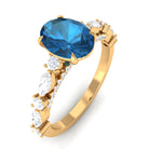 2.25 CT Solitaire Accent Ring with Created London Blue Topaz and Diamond London Blue Topaz - ( AAA ) - Quality - Rosec Jewels