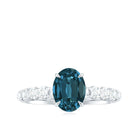 Royal London Blue Topaz Solitaire and Diamond Side Stone Engagement Ring London Blue Topaz - ( AAA ) - Quality - Rosec Jewels