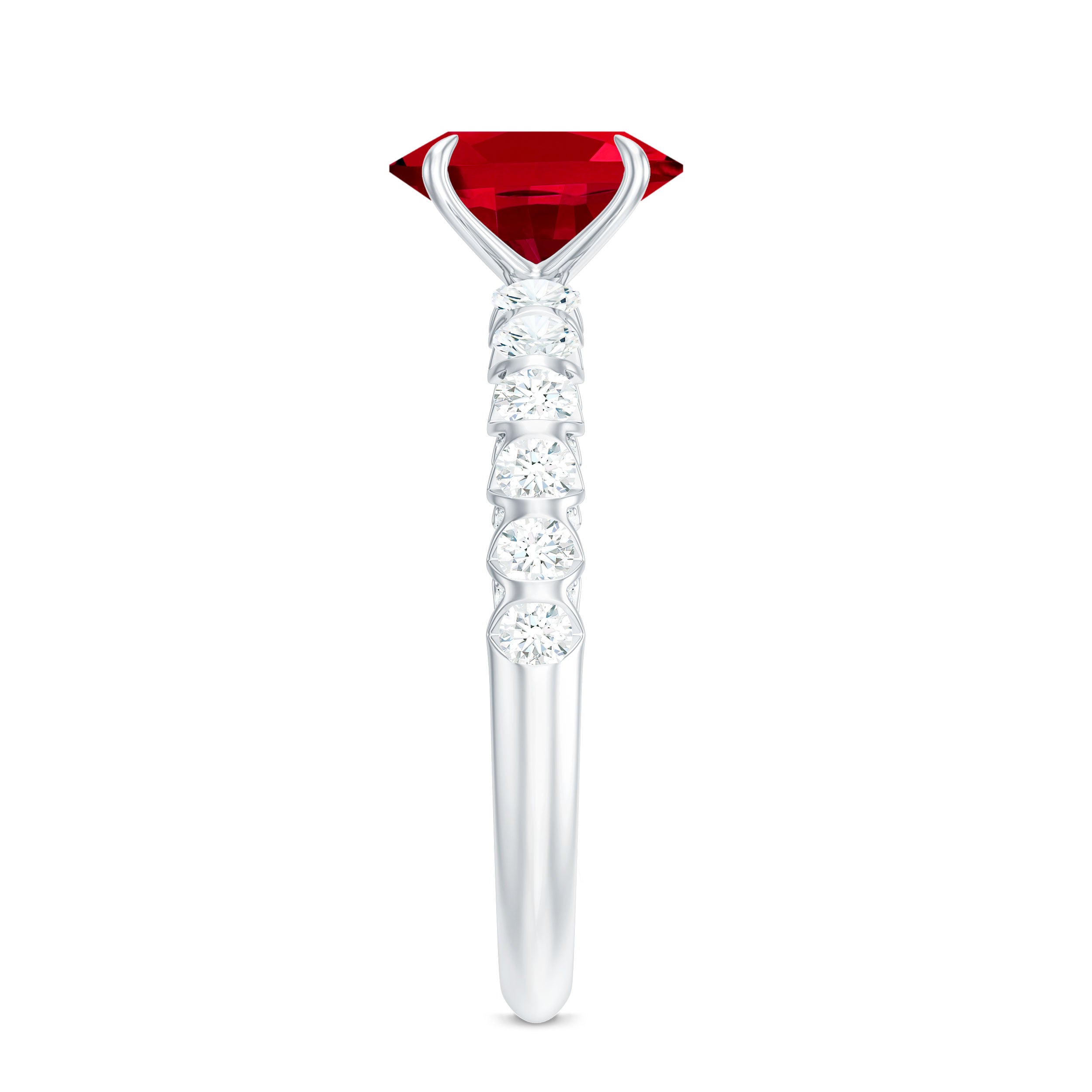 2.25 CT Oval Cut Created Ruby Solitaire Engagement Ring with Diamond Side Stones Lab Created Ruby - ( AAAA ) - Quality - Rosec Jewels