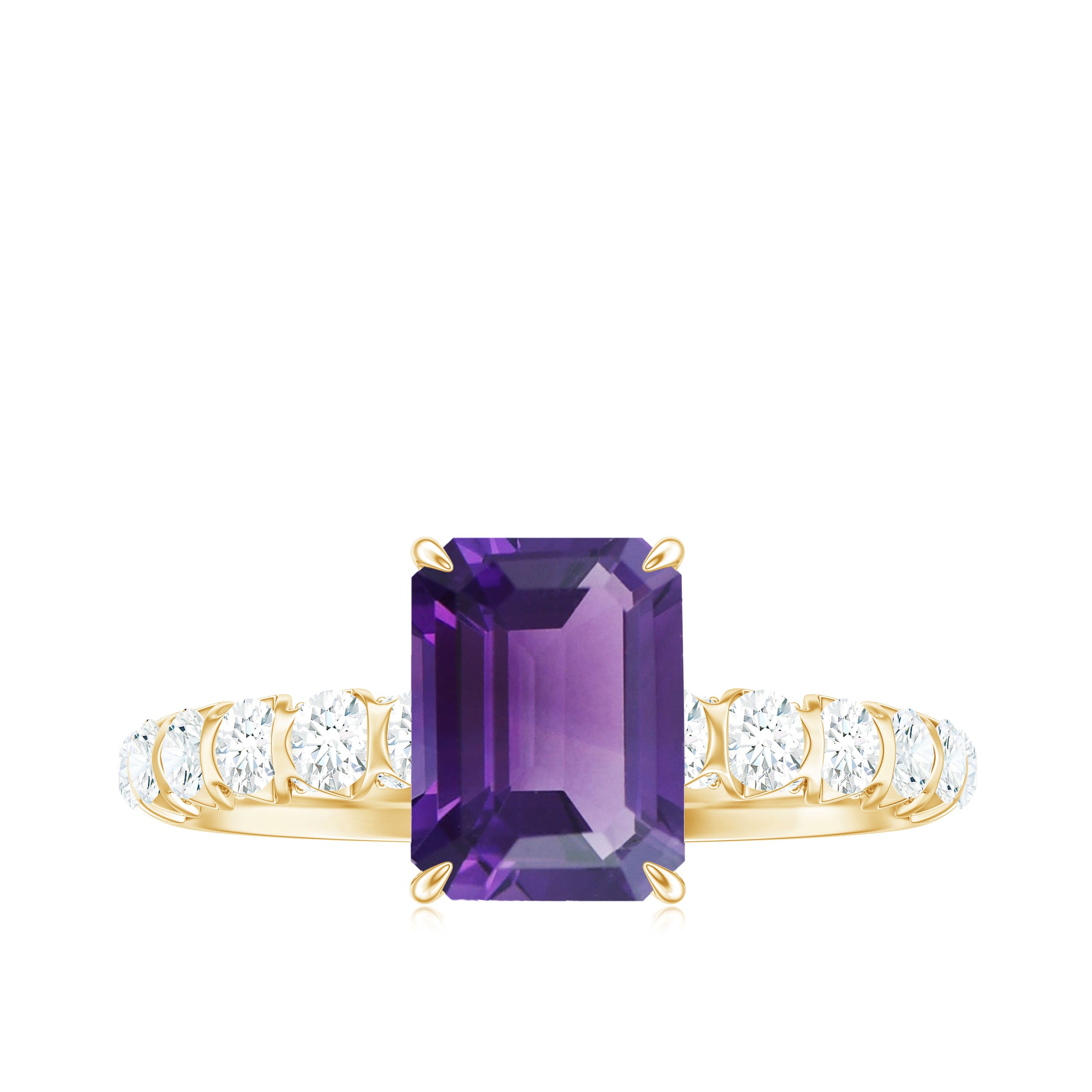 Solitaire Amethyst Engagement Ring with Diamond Amethyst - ( AAA ) - Quality - Rosec Jewels