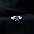 Cushion Cut Lab Grown Blue Sapphire Solitaire Ring with Moissanite Lab Created Blue Sapphire - ( AAAA ) - Quality - Rosec Jewels