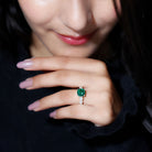 Cushion Cut Created Emerald Solitaire Ring with Moissanite Side Stones Lab Created Emerald - ( AAAA ) - Quality - Rosec Jewels