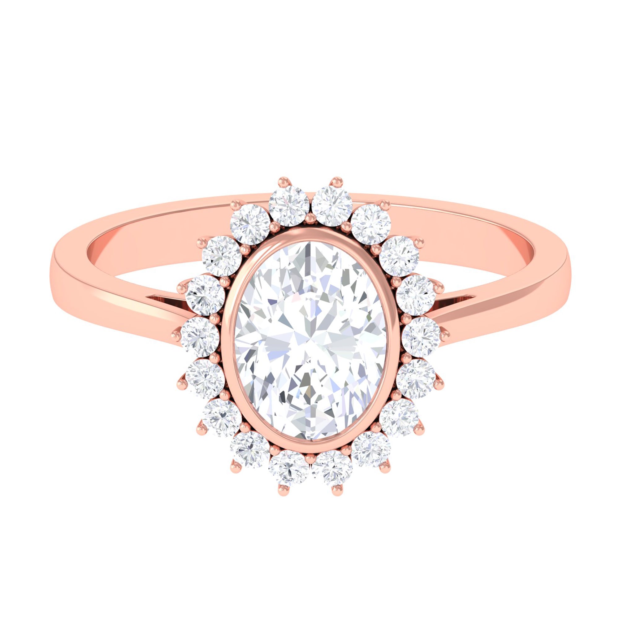 Halo Engagement Ring with Moissanite Moissanite - ( D-VS1 ) - Color and Clarity - Rosec Jewels