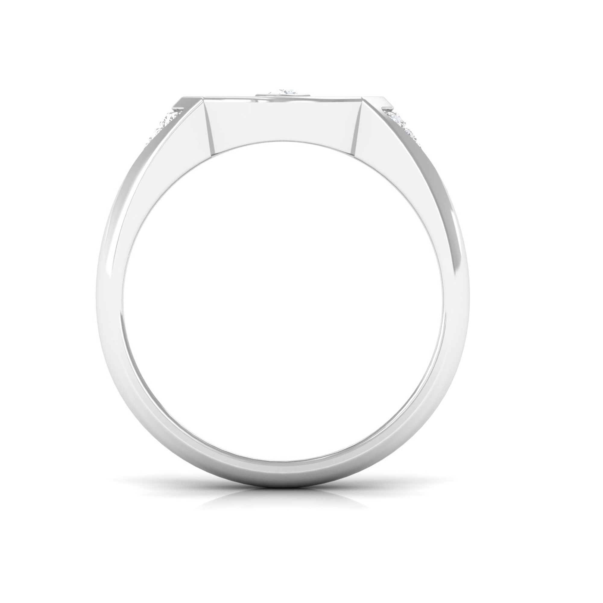 Round Diamond Signet Ring in Bezel Setting Diamond - ( HI-SI ) - Color and Clarity - Rosec Jewels