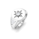 Round Diamond Signet Ring in Bezel Setting Diamond - ( HI-SI ) - Color and Clarity - Rosec Jewels