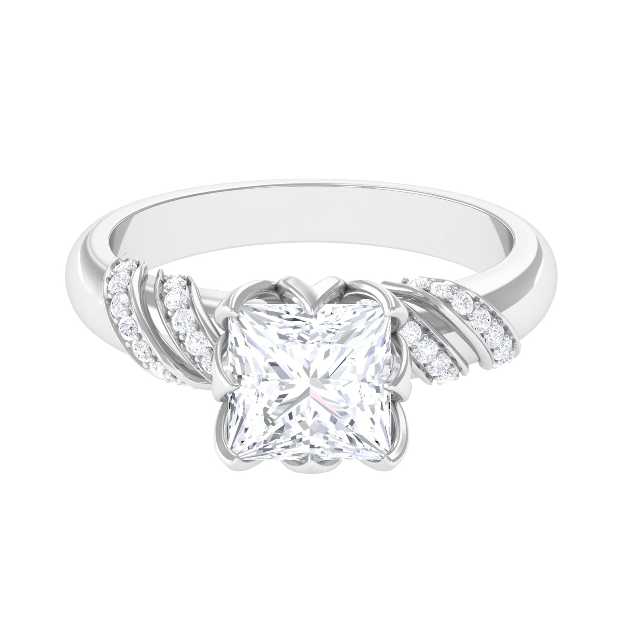 Certified Moissanite Solitaire Engagement Ring Moissanite - ( D-VS1 ) - Color and Clarity - Rosec Jewels