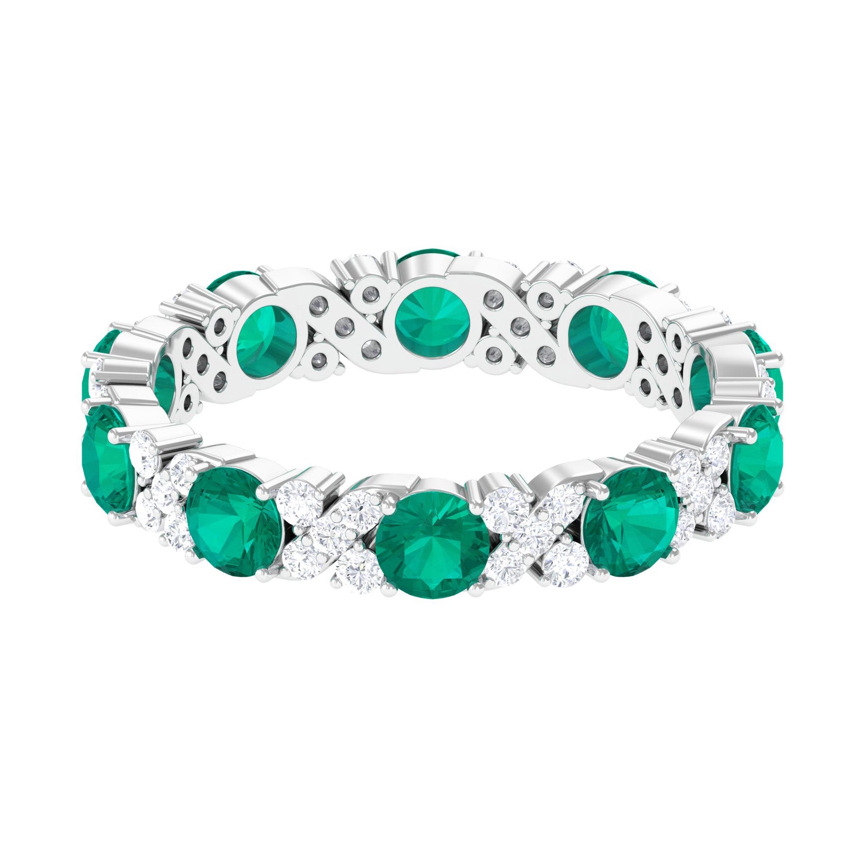 Rosec Jewels-Round Shape Real Emerald Classic Eternity Band Ring with Moissanite