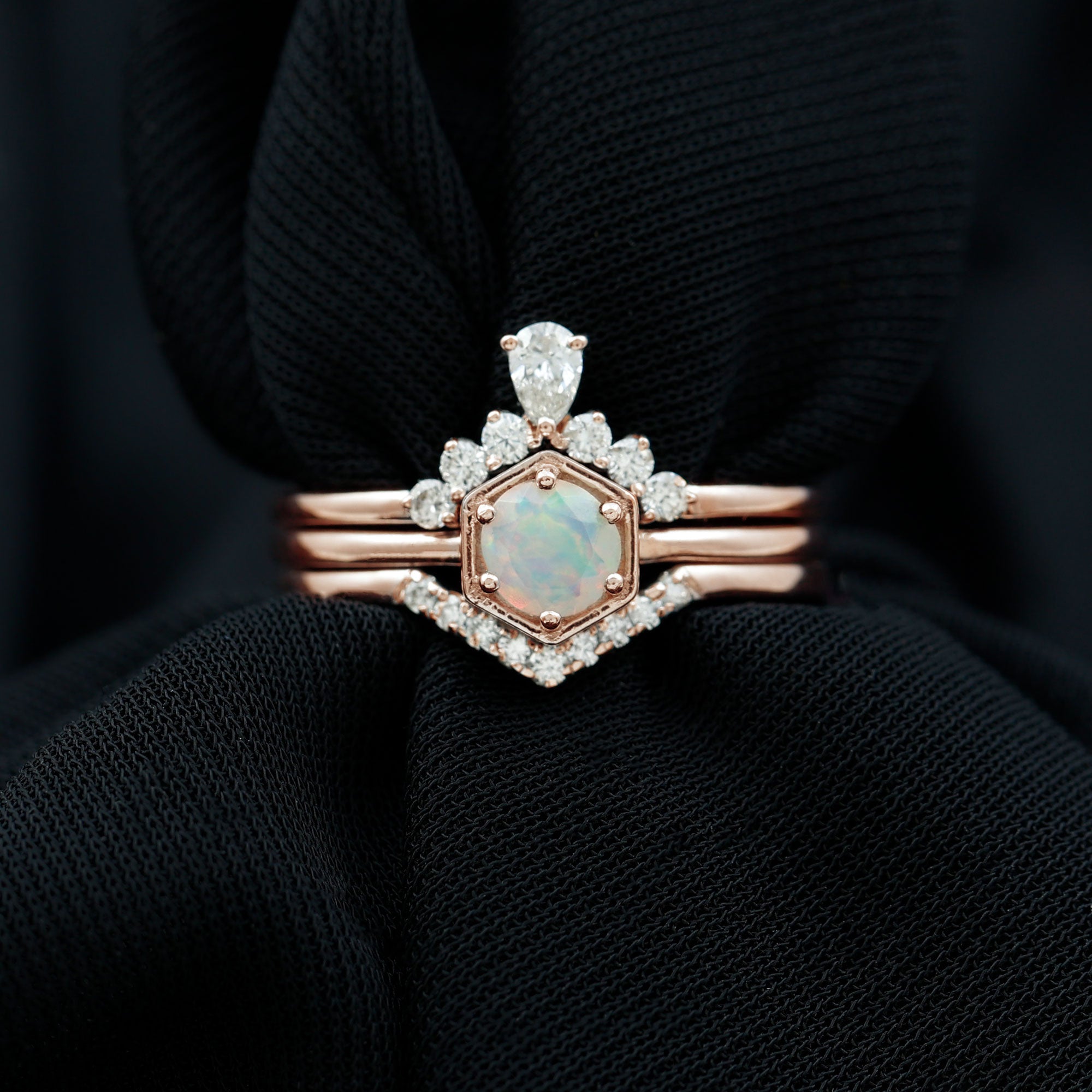 1 CT Classic Ethiopian Opal and Diamond Wedding Ring Set Ethiopian Opal - ( AAA ) - Quality - Rosec Jewels