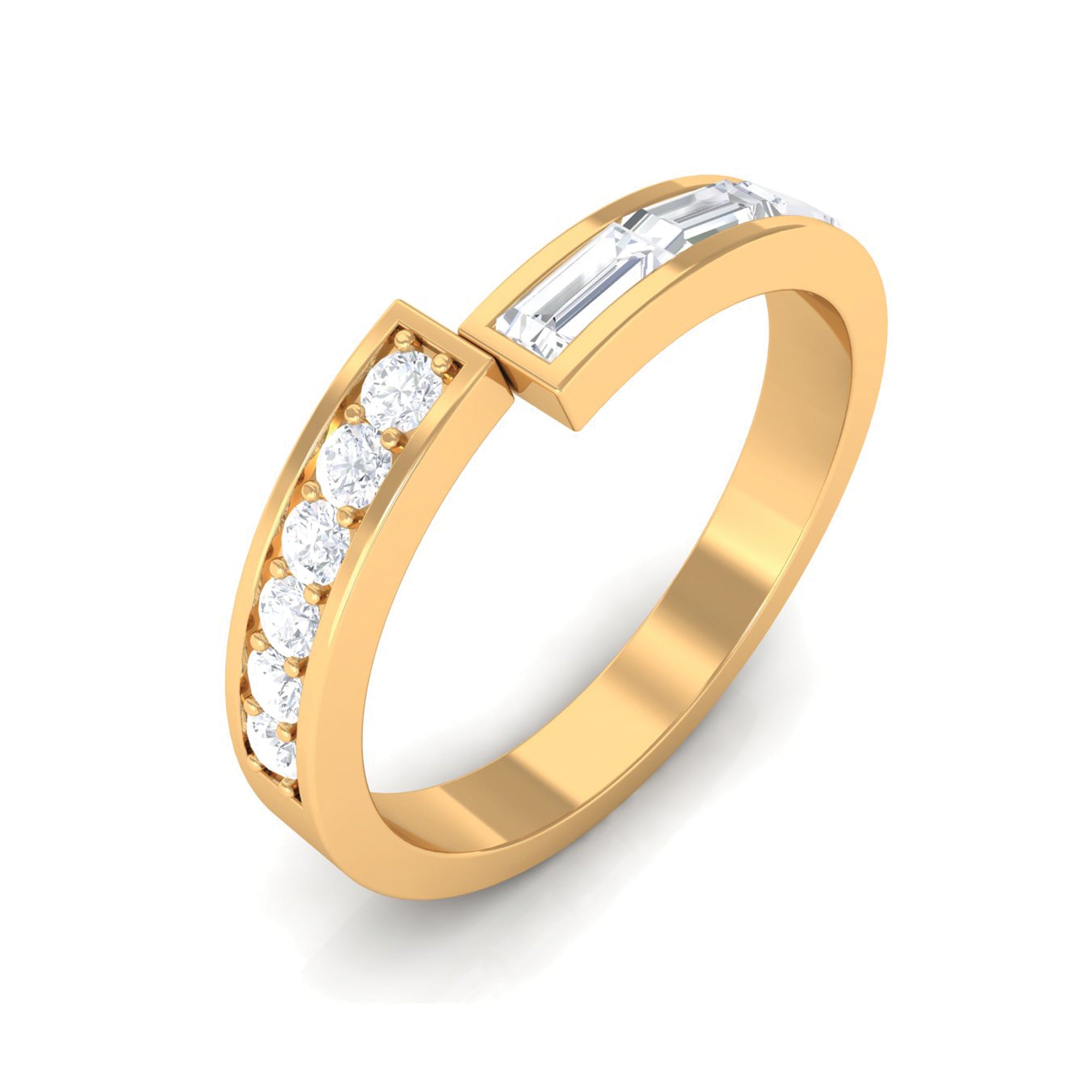 Baguette and Round Shape Diamond Designer Band Ring Diamond - ( HI-SI ) - Color and Clarity - Rosec Jewels