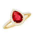 Pear Shape Lab Grown Ruby Teardrop Engagement Ring with Diamond Halo Lab Created Ruby - ( AAAA ) - Quality - Rosec Jewels