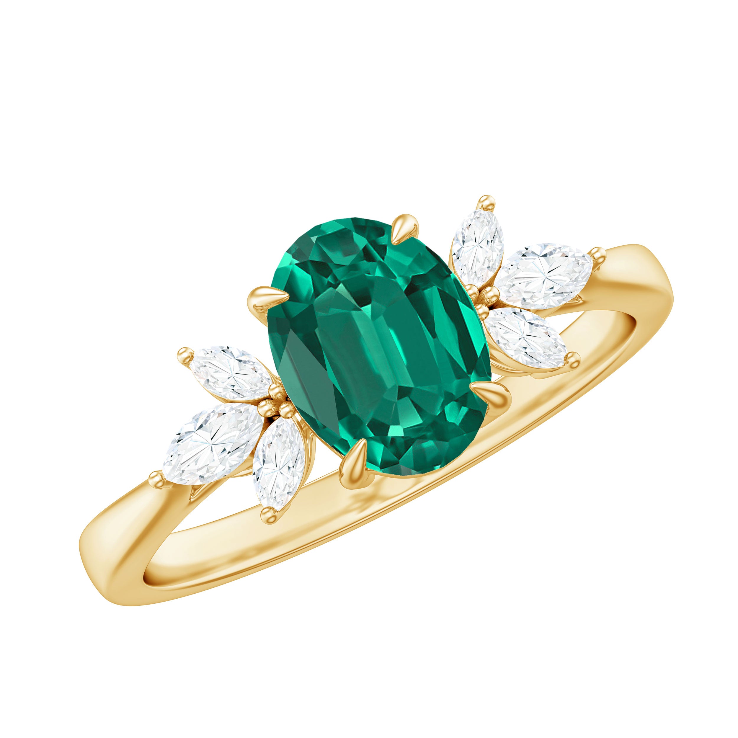 1.75 CT Oval Created Emerald Designer Engagement Ring with Diamond Lab Created Emerald - ( AAAA ) - Quality - Rosec Jewels