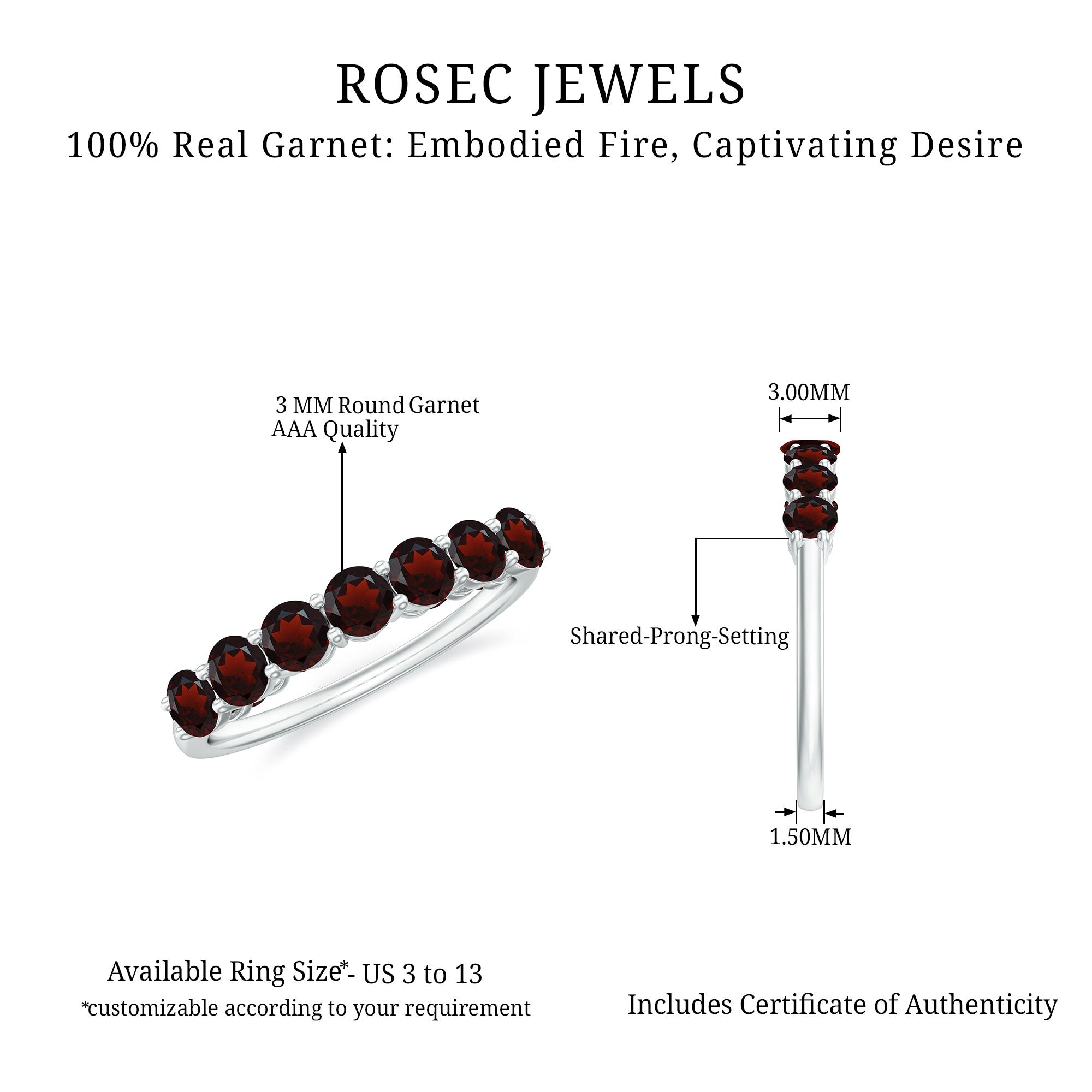 0.75 CT Seven Stone Garnet Ring in Basket Setting for Her Garnet - ( AAA ) - Quality - Rosec Jewels