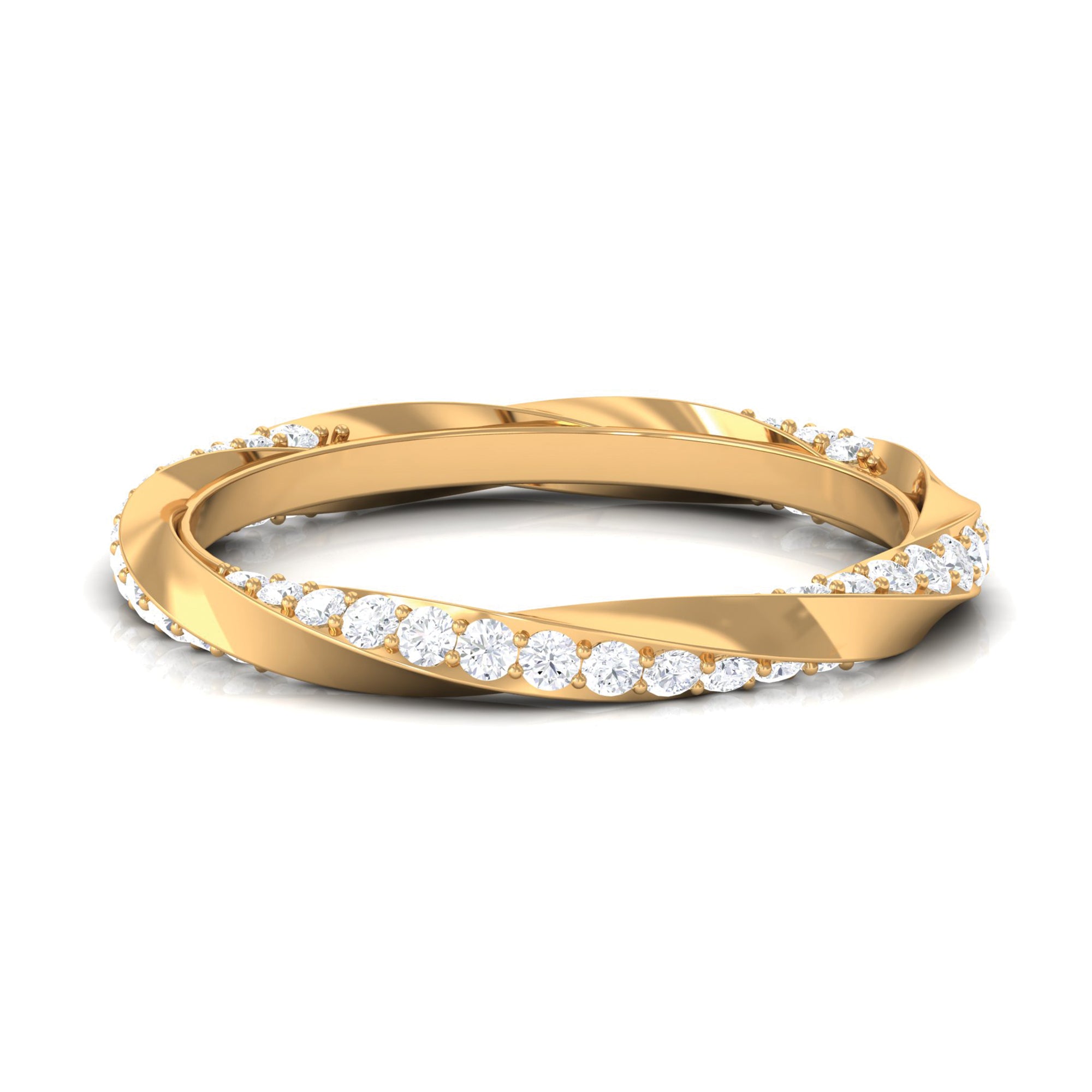 Pave Set Diamond Stackable Ring with Twisted Details Diamond - ( HI-SI ) - Color and Clarity - Rosec Jewels