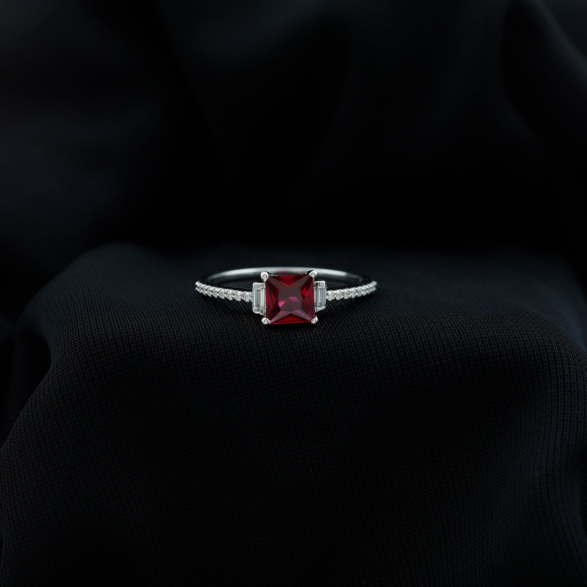 Claw Set Created Ruby Engagement Ring With Diamond Lab Created Ruby - ( AAAA ) - Quality - Rosec Jewels